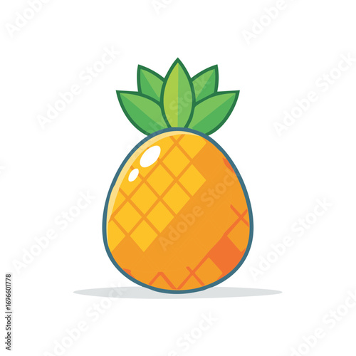 Stylized pineapple vector illustration showing a fruit, green leaves, and yellow skin