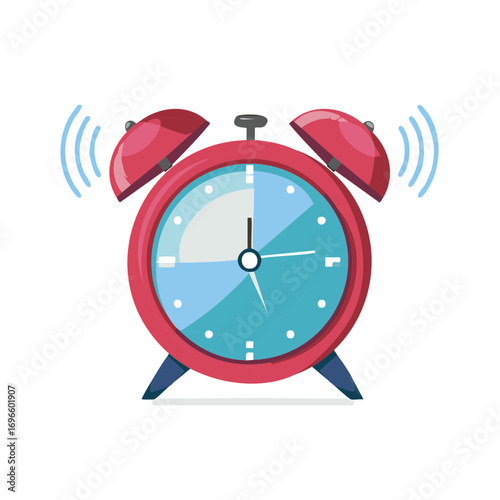 Vibrating Alarm Clock Illustration with Retro Design in Red and Blue Colors Indicating Morning Wake Up Time