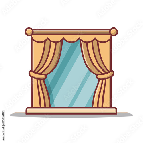 Cartoon window with elegant tie back curtains home interior illustration