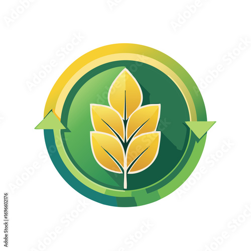 Agricultural cycle icon with golden wheat stalk and green arrows representing renewal