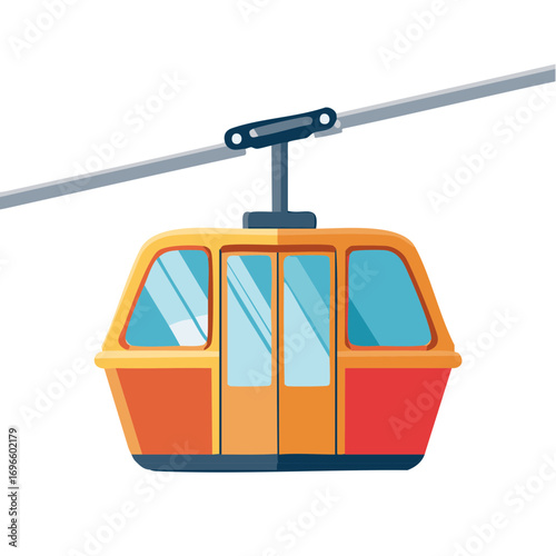 Cartoon Cable Car Ascending or Descending, Isolated