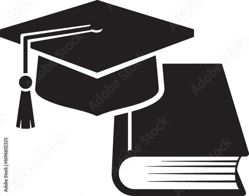 Graduation cap and book symbolize achievement and academic success in education