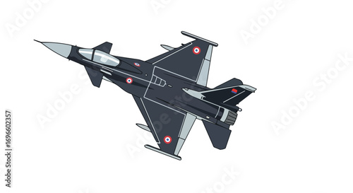 Stylized depiction of a military jet against a plain backdrop, emphasizing vector graphic style and streamlined aviation design for visual appeal