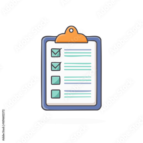 Clipboard with checklist and checkmarks indicating completed tasks and pending items