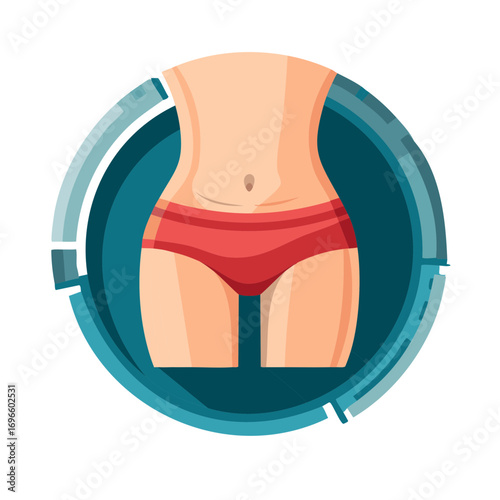 Torso in Swimwear Framed by a Circular Graphic Element for Health or Body Positivity