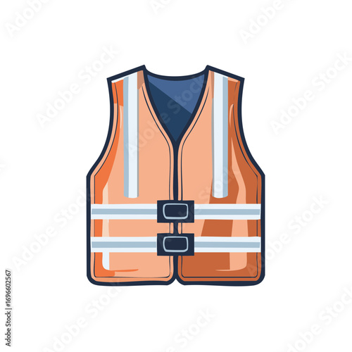 Bright orange safety vest with reflective strips and buckles for work or water sports protection