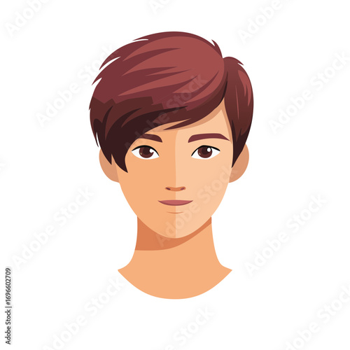 Illustration of an Asian Person with Brown Hair and Brown Eyes, Facing Forward, Showing an Expressive and Realistic Face