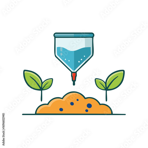 Watering Seedlings with a Glass Bottle Drop by Drop for Growing Plants, Agriculture, and Sustainable Farming