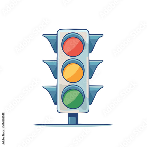 Cartoon illustration of a traffic light with red yellow and green lights
