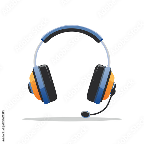 Vivid headphones with microphone, vector illustration, audio equipment for communication and listening music, gadget technology concept