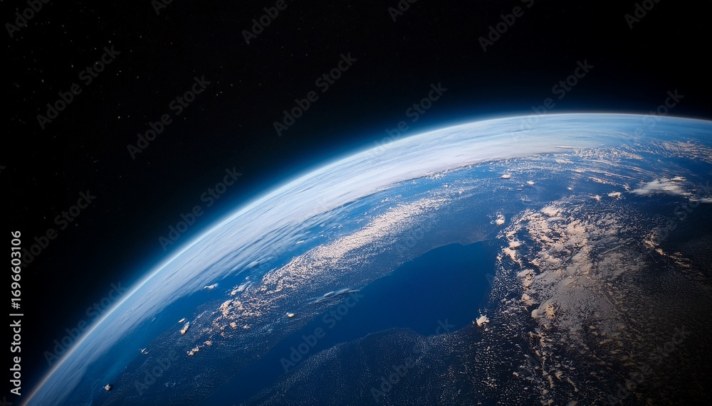 Fototapeta premium earth s curve viewed from space dark background
