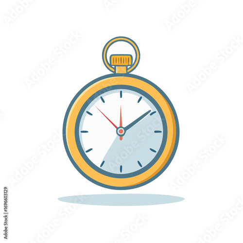 Vintage pocket watch with blue and red hands indicating time isolated on white background
