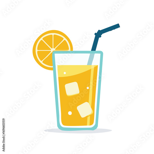 Refreshing Orange Juice Drink Illustration with Ice Cubes and Citrus Slice