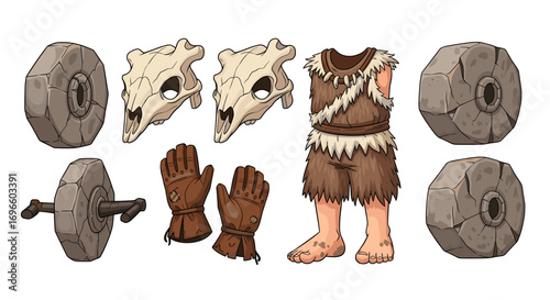 Prehistoric themed elements on a plain white background design