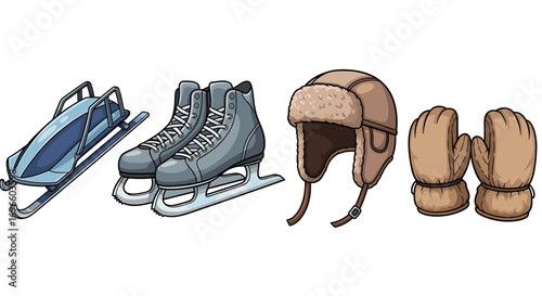 Winter Sports Equipment Collection for Cold Weather Activities on White