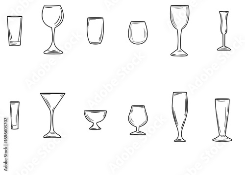 Set of various drink glasses icons. Wineglass icon vector. Set of different glasses line icons.