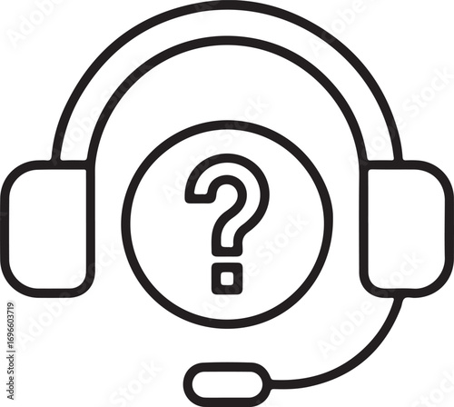 Headphones with question mark icon representing customer support and inquiries