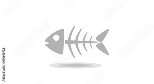 Stylized Fishbone Illustration with Subtle Shadowing on Plain White Backdrop for Decorative Applications