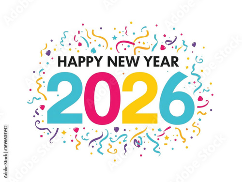 - Happy New Year 2026 Vector – Bold Text with Decorative Elements


