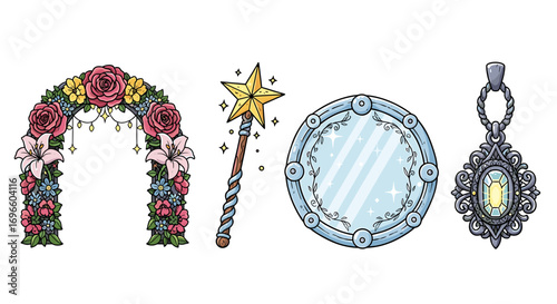 Whimsical Collection of Magical Elements Isolated on a White Background