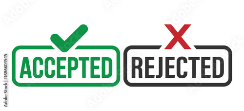 Accepted and Rejected Mark Icon for Approval or Decline Decision Symbol
