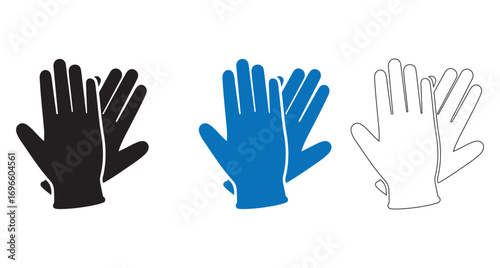 Three different styles of protective gloves black blue and outline for various uses