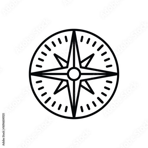 Simple black outline compass rose icon