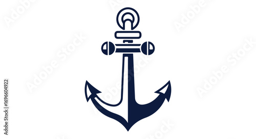 Classic navy blue anchor illustration depicting maritime tradition and seafaring themes, presented on a clean white backdrop symbolizing navigation,