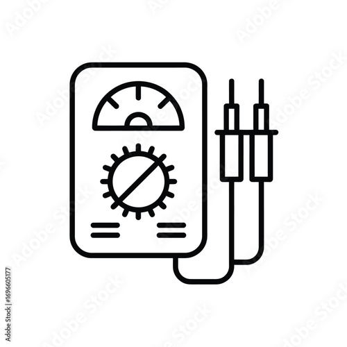 Simple line art icon of a multimeter with probes