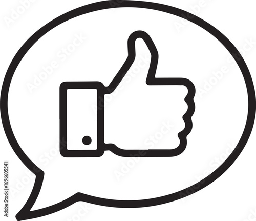 Speech bubble with thumbs up icon for approval and good feedback