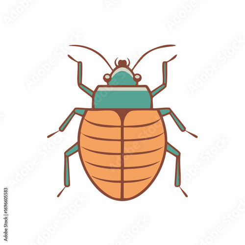 Illustration of stylized bedbug with stripes on its body and visible antennas