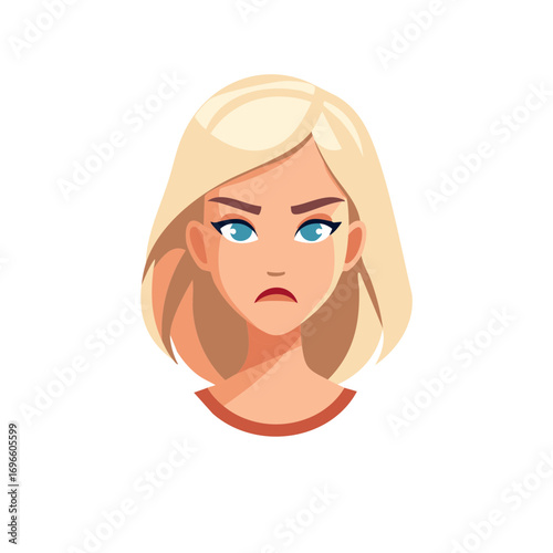 Blonde Haired Woman with an Angry Expression on Her Face Vector Illustration