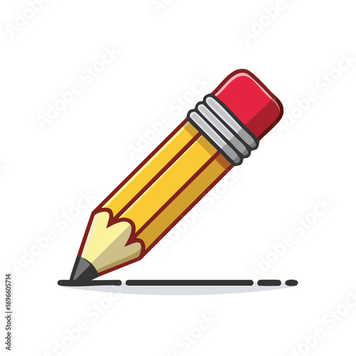Cartoon illustration of a writing pencil drawing a line on a surface