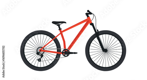 Vibrant Red Mountain Bike Illustration Displaying Fitness and Recreation Adventures in Motion and Outdoor Sports Cycling on White Background