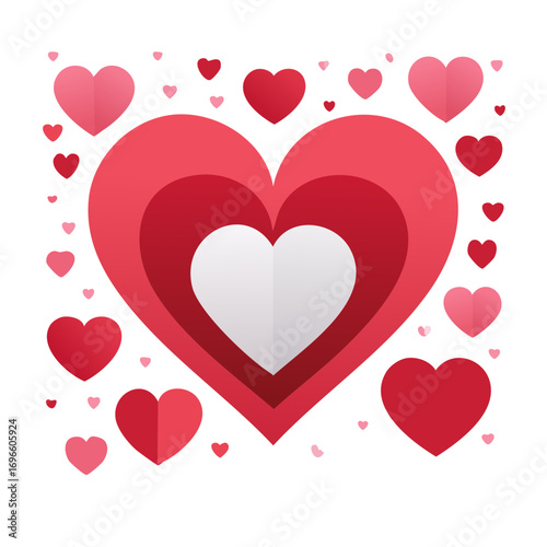 Valentine's Day Hearts Illustration with Nested Design and Pink Red Palette