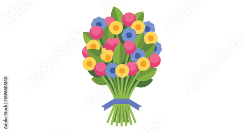 Vibrant bouquet arrangement showcasing a diverse color palette with a modern and minimalistic approach to floral design illustration