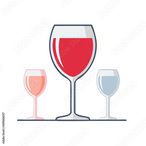 Three Wine Glasses with Different Types of Wine, Illustration, Wine-Tasting Concept