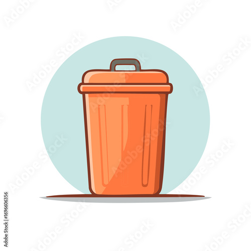 Bright Orange Trash Can With Lid Illustration Isolated