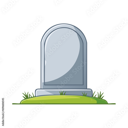 Tombstone Icon on Green Grass Funeral Memorial Grave Marker Cartoon Image