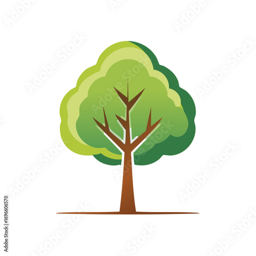 Stylized green tree illustration with layered foliage and brown trunk representing nature and growth