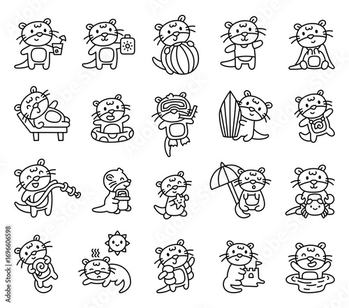 Cheerful otter cartoon character set