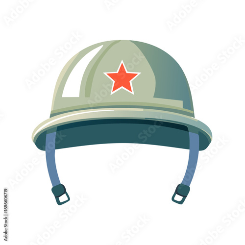 Illustration of a gray military helmet with a red star symbol isolated