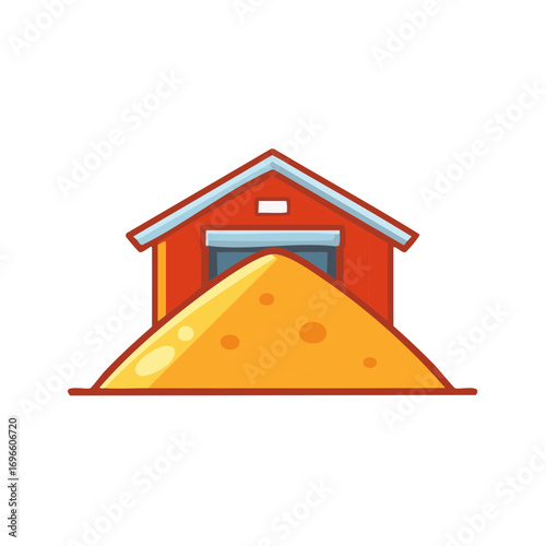 Industrial Storage Building with Huge Heap of Raw Material Cartoon