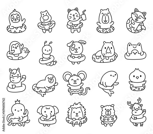 Cute animal kawaii character set