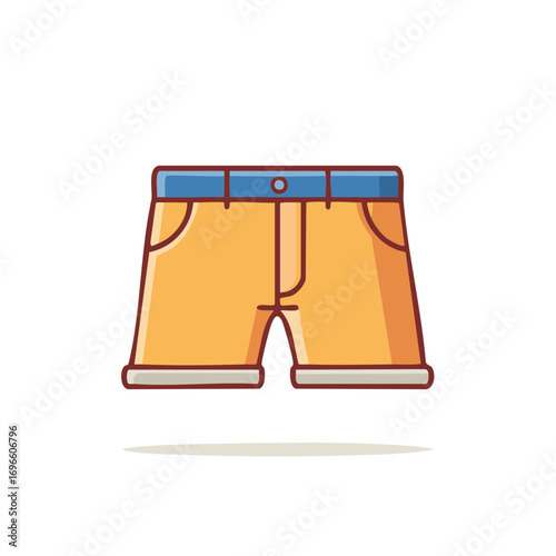Casual yellow summer shorts with blue waistband and rolled up cuffs