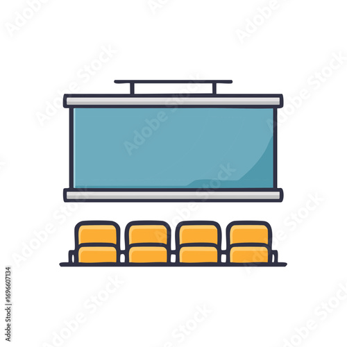 Empty Classroom with Seats and Chalkboard, School Illustration, Study Place