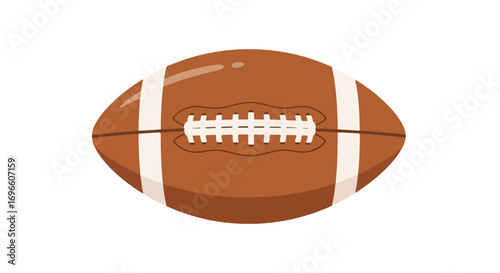 A vibrant, illustrated american football, sporting crisp white laces and stripes, isolated against a clean white backdrop showcasing a sports
