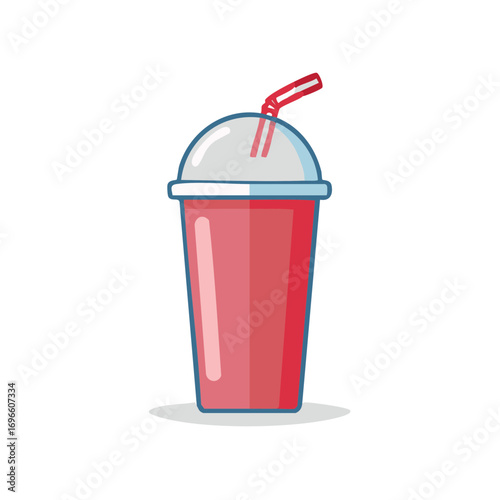Red Plastic Cup with Straw and Dome Lid for Cold Drinks Illustration
