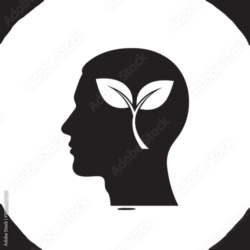 Growth mindset with a human head silhouette and plant inside for personal development and innovation concept