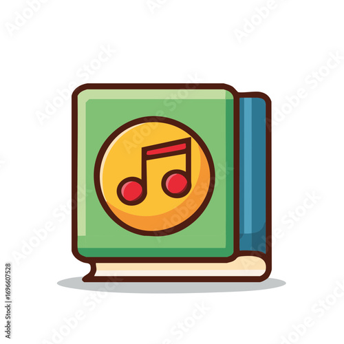 Musical book with music note symbol in a bright color vector illustration